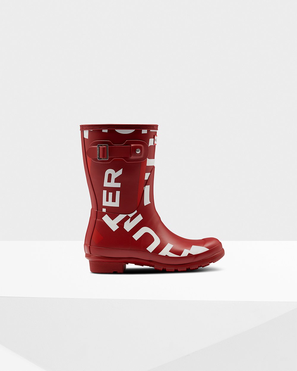 Galochas Curtas Hunter Feminina Cinzentas Vermelhas - Original Exploded Logo - 82YLHQVDZ